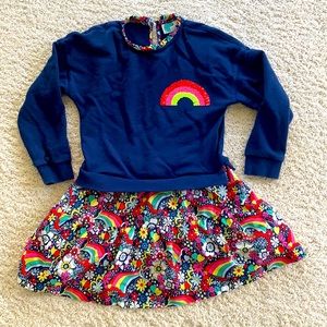 Mini Boden rainbow sweatshirt flippy dress